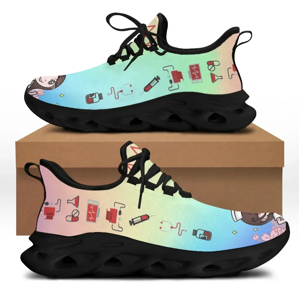 Sneaker Career - Damskie buty medyczne z nadrukiem, miękkie
